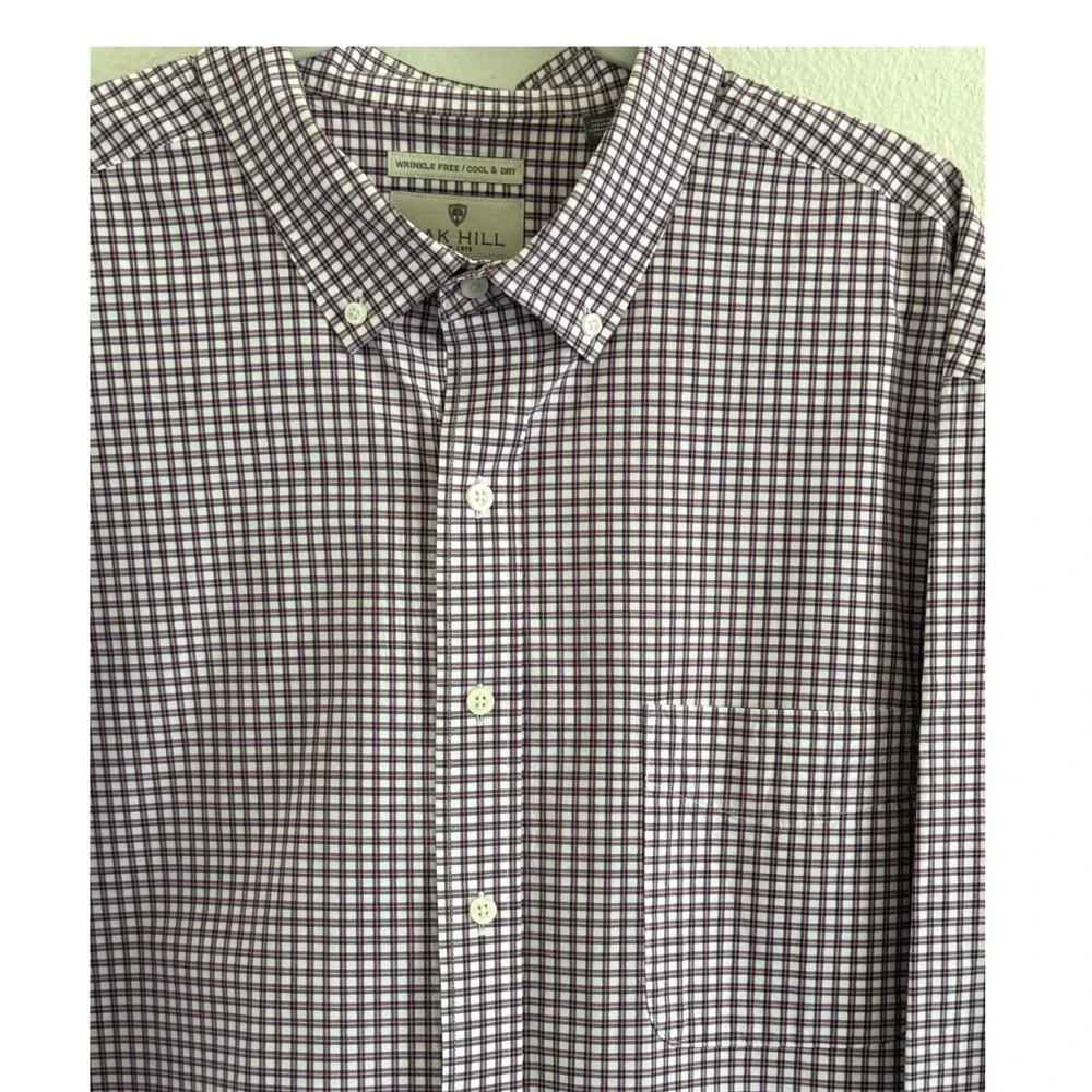 Oak Hill‎ Mens 2XLT Purple Gingham Plaid Button Down Shirt Wrinkle Free Cool Dry